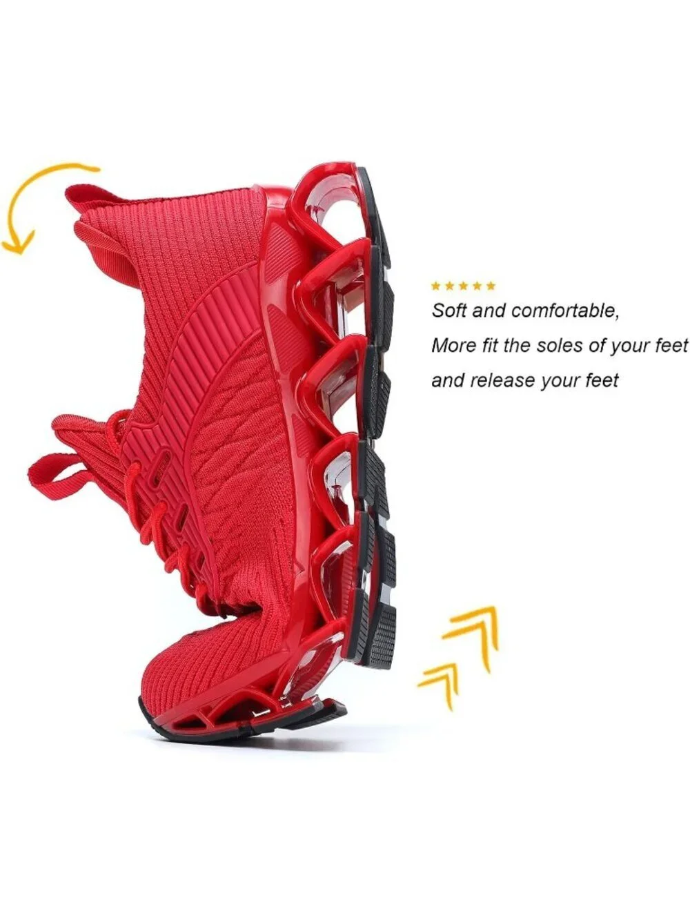 Women's Red Blade Mesh Comfort Non Slip Athletic Slip on Soft Sneaker Shoes